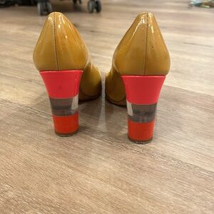 Kate Spade Colorblock Heel Pumps Nude Tan Red Statement Heels Size 6.5